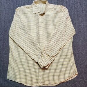 Fray Button Up Shirt Mens XL Yellow Checkered Plaid Long Sleeve Designer Italy